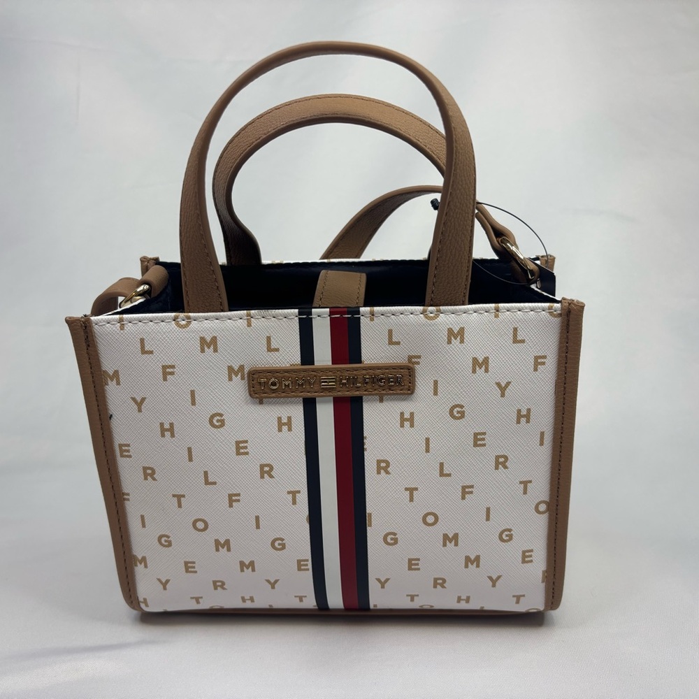 Tommy Hilfiger White and Brown Tote Bag